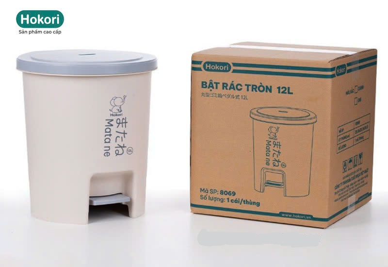 Thùng rác đạp Hokori tròn 6 lít 8068