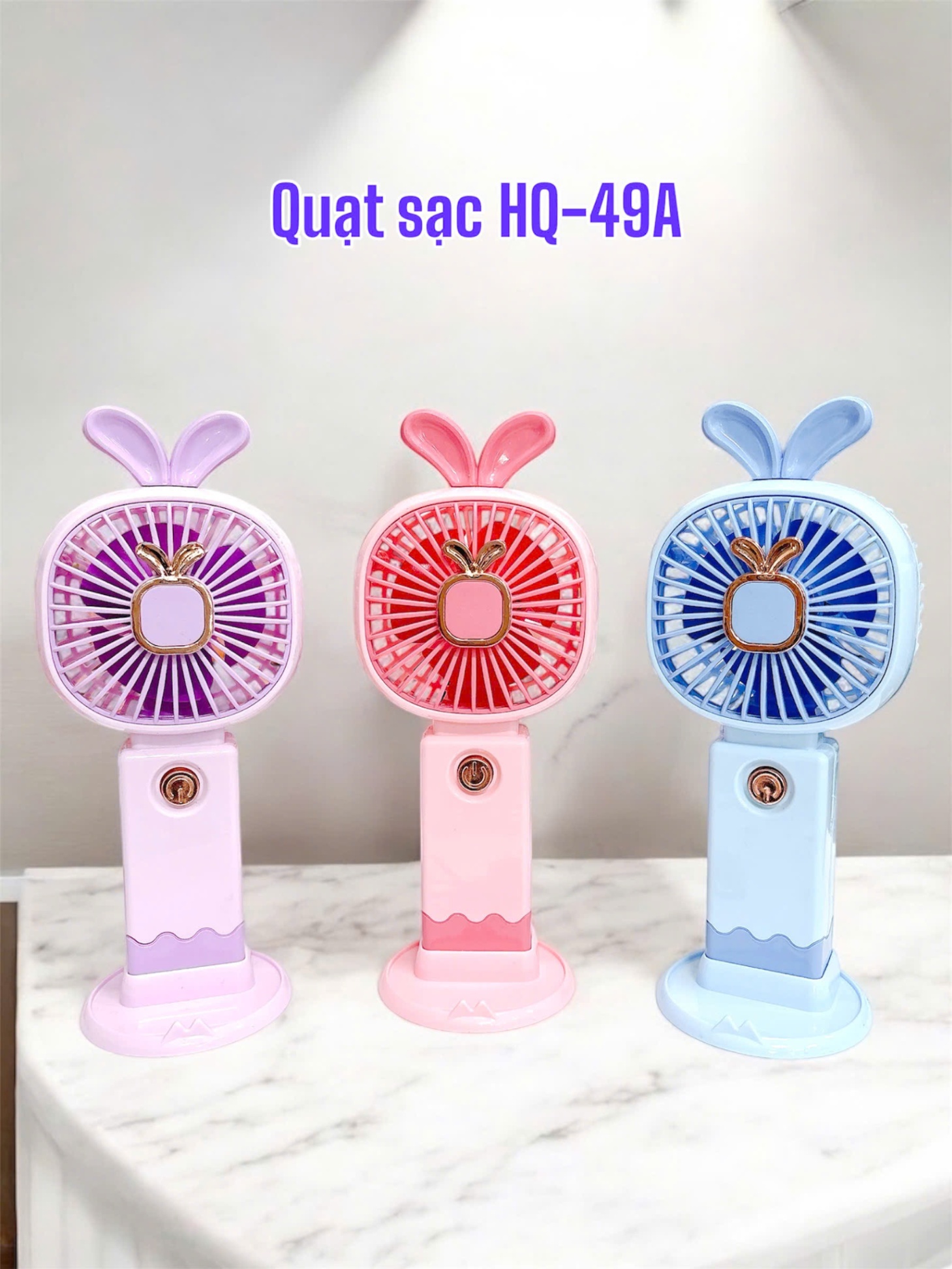 Quạt sạc kèm giá đỡ điện thoại HQ-49A