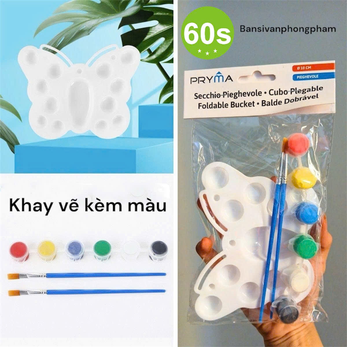 Khay vẽ hình bướm kèm màu vẽ