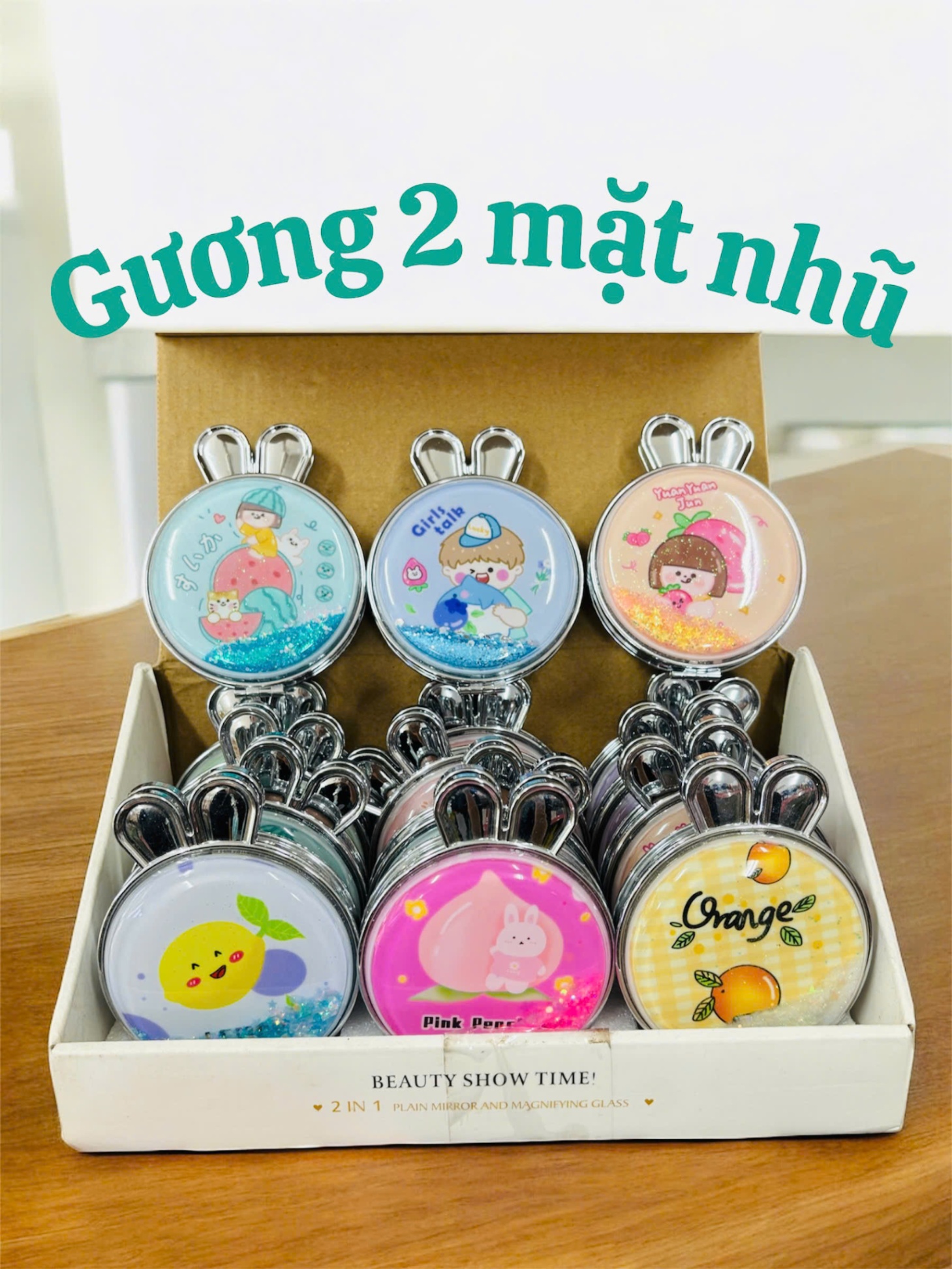 Gương 2 mặt nhũ mèo/thỏ