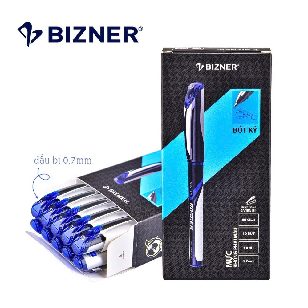 Bút ký BIZNER BIZ-GEL23 (Nắp, 0.7mm) Hộp 10 - Xanh