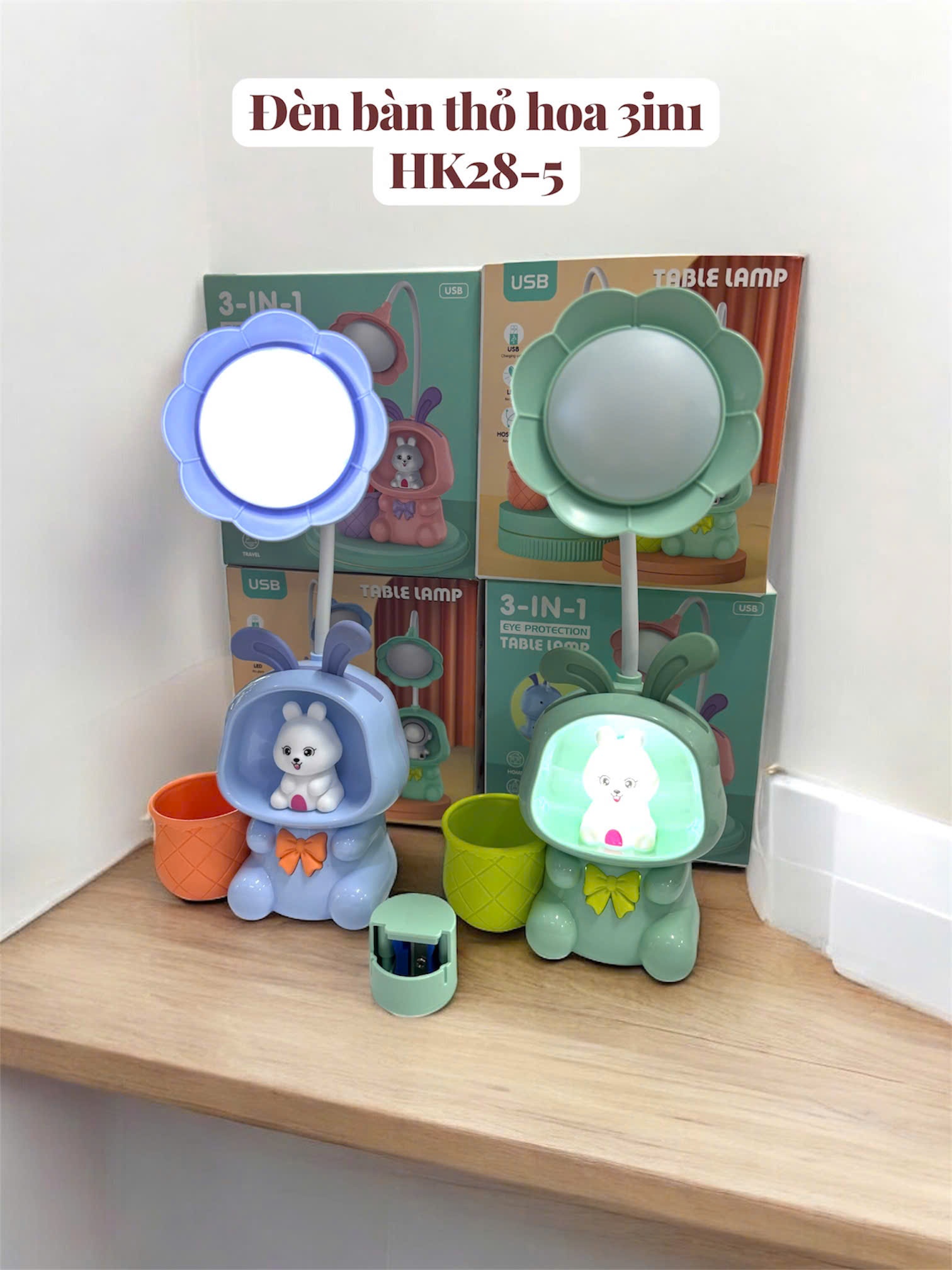 Đèn bàn Thỏ hoa 3in1 HK28-5