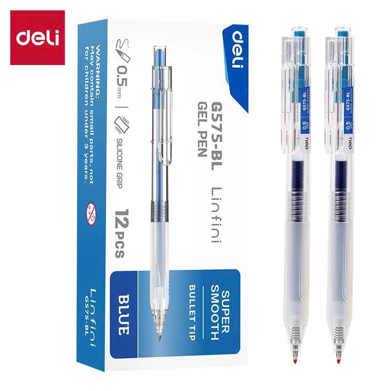 Bút gel bấm Deli G575-BL - Xanh (hộp 12) (HĐ 8%)