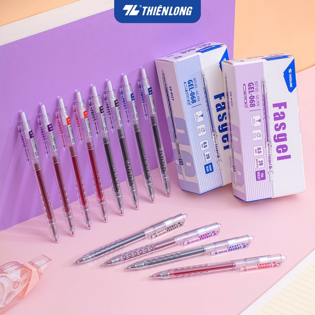 Bút gel-068 bấm 0.5 - Tím (Hộp 20)(HĐ 8%)
