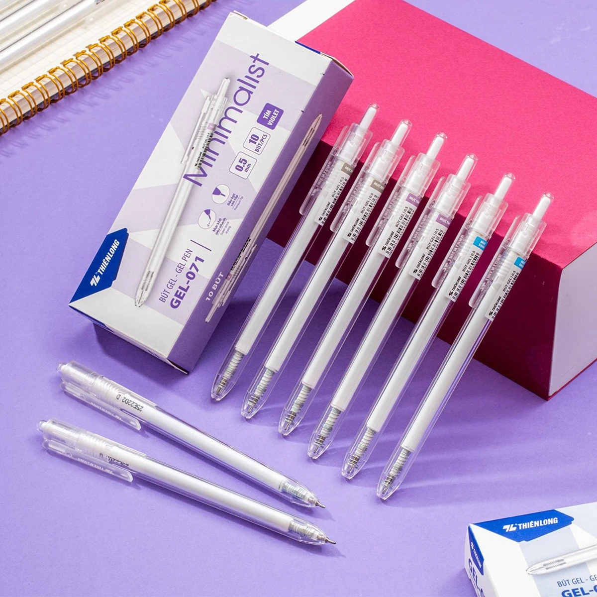 Bút gel-071 bấm 0.5 - Tím (Hộp 10)(HĐ 8%)