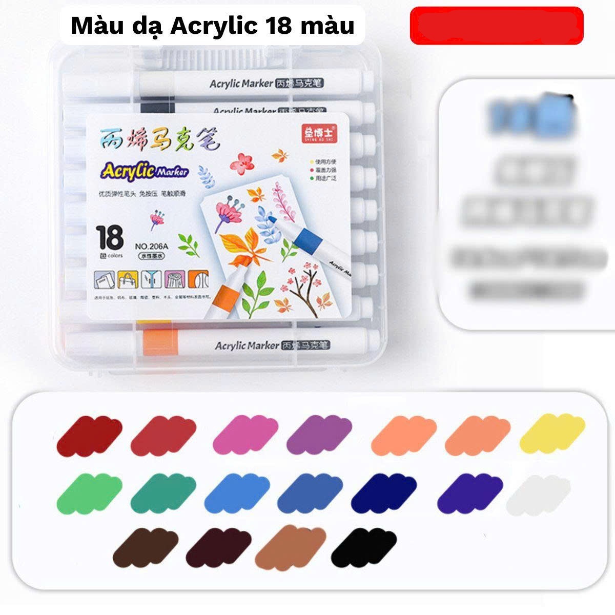 Bút lông màu Acrylic Marker No.206A (18 màu) (VAT 8%)