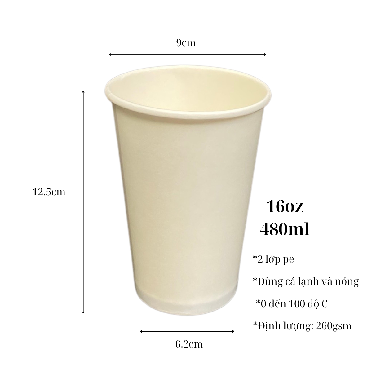 Ly giấy 480ml (16oz) - Túi 50 ly ko nắp (HĐ 8%)