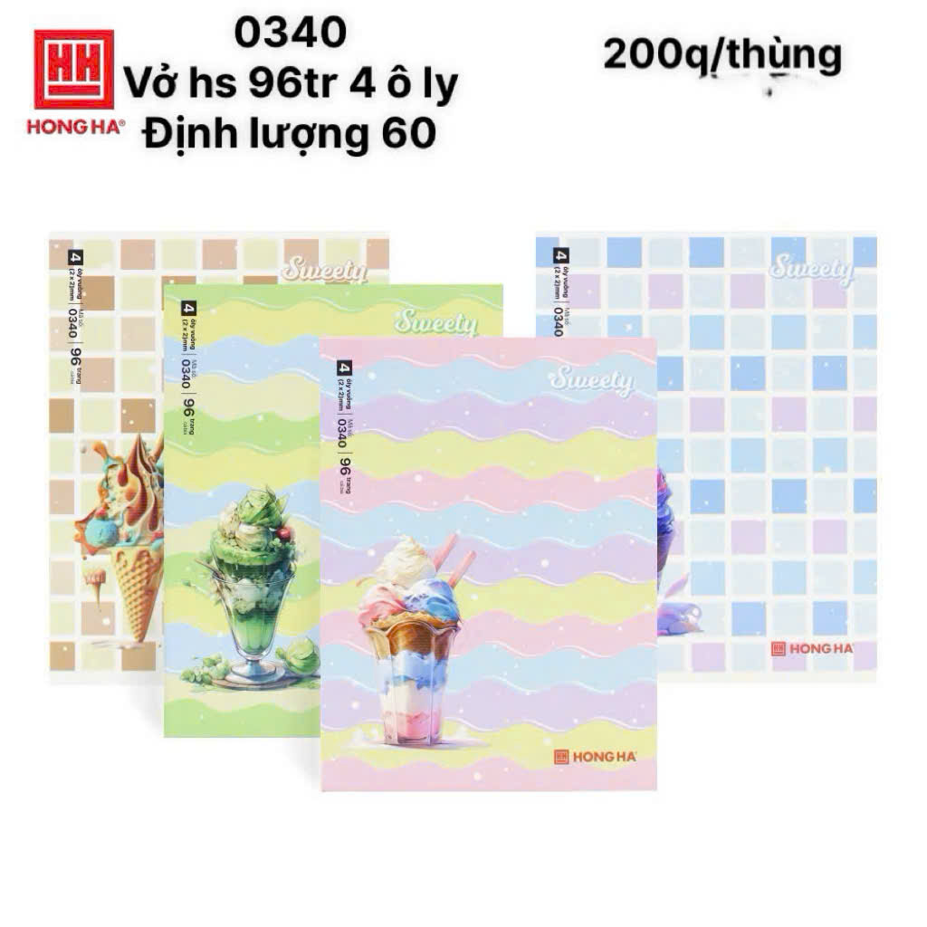 Vở Hồng Hà Sweety MS0340 Đl60 - 4 ôly (Ram 5, Thùng 200q)(HĐ 8%)