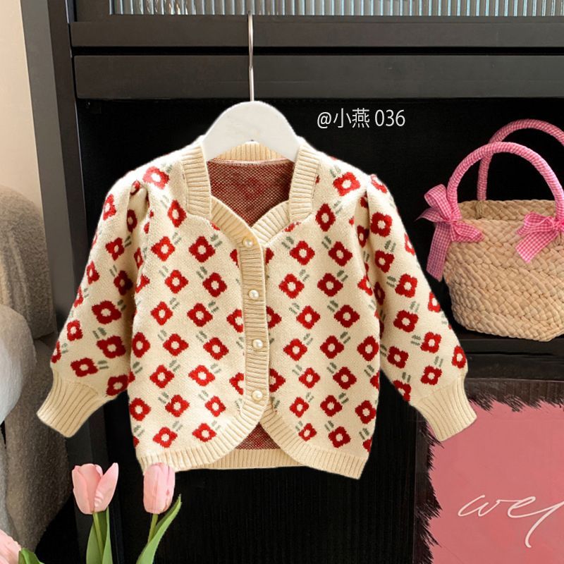 AK036-Cardigan be hoa đỏ