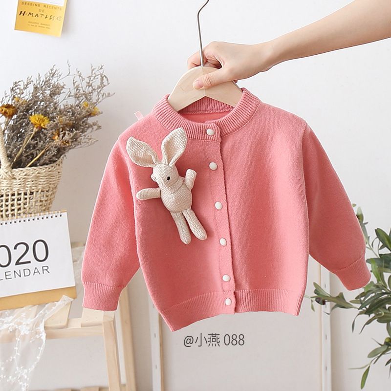 AK088-Cardigan len hồng thỏ kem