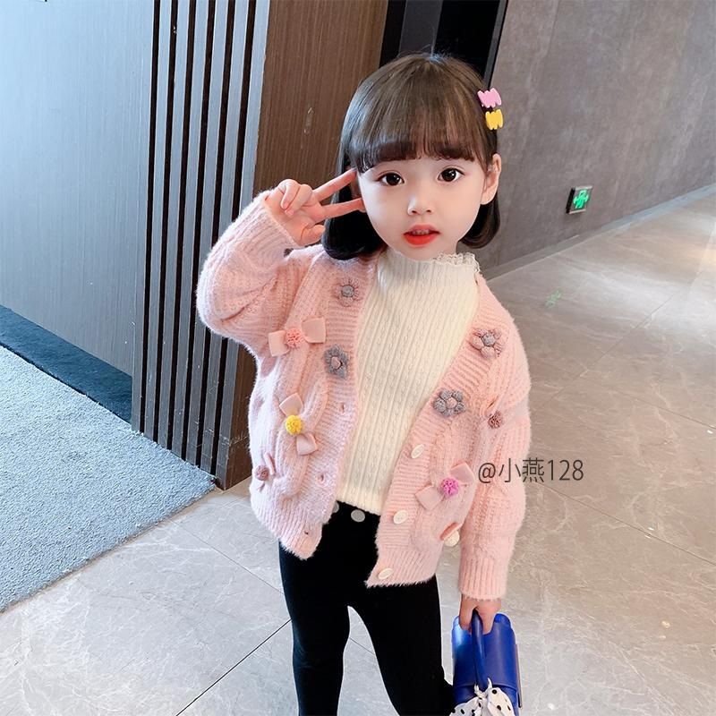 AK128-Cardigan len hồng nơ hoa