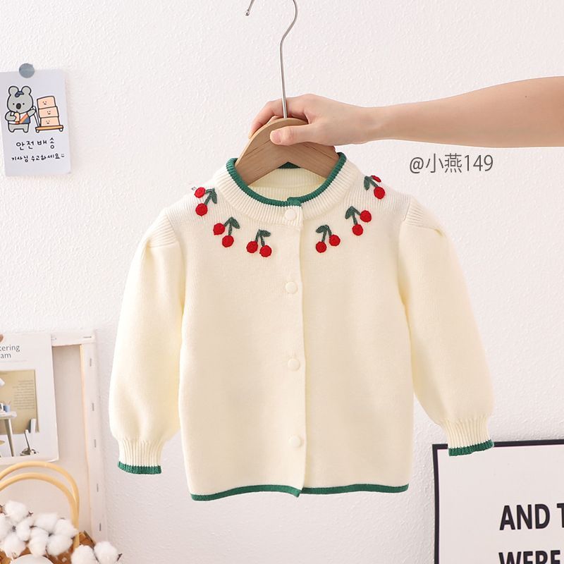 AK149-Cardigan len trắng cherry