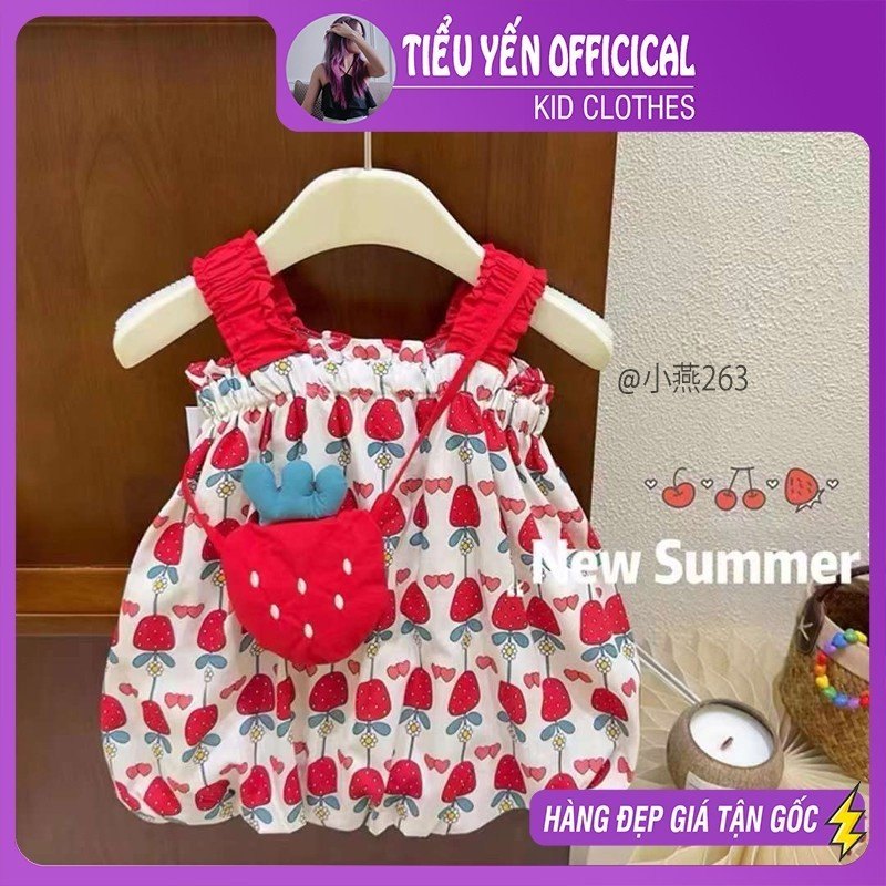 V263-Váy 2 dây bé gái dâu tây đỏ Tiểu Yến KID