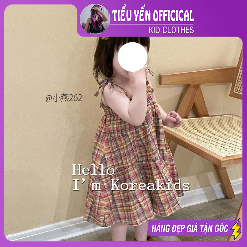 V262-Váy hè bé gái 2 dây caro màu Tiểu Yến KID