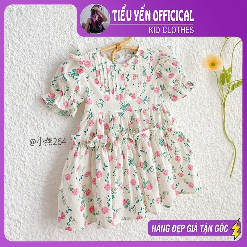 V264-Váy bé gái hoa hồng kem Tiểu Yến KID