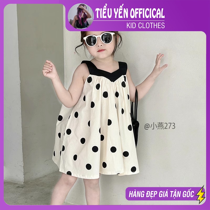 V273-Váy 2d thô trắng chấm bi đen