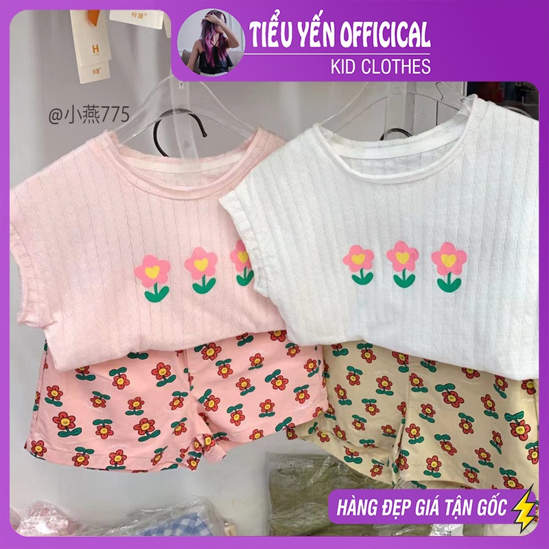 S775-Bộ quần áo hè bé gái họa tiết hoa hồng vải mát Tiểu Yến KID