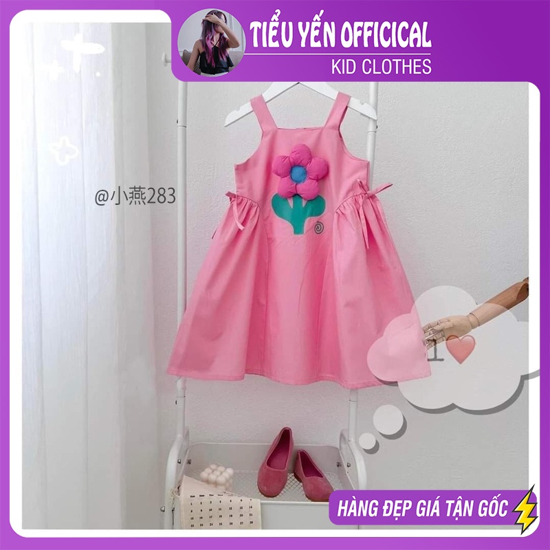 V283-Váy 2 dây hè bé gái hoa hồng 3D vải thô mềm Tiểu Yến KID