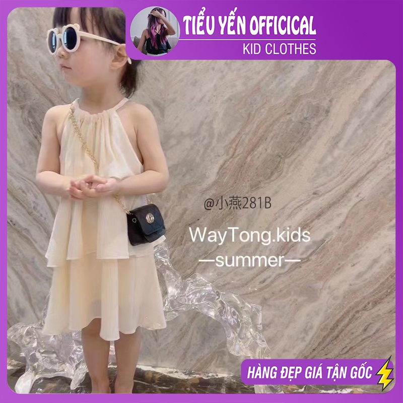 V281-Váy 2 dây hè bé gái dáng cổ yếm 2 màu vải mềm mát Tiểu Yến KID