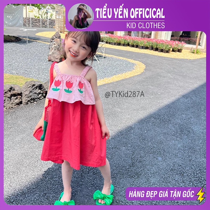 V287-Váy 2 dây hè bé gái 2 màu vải thô mềm mát Tiểu Yến KID