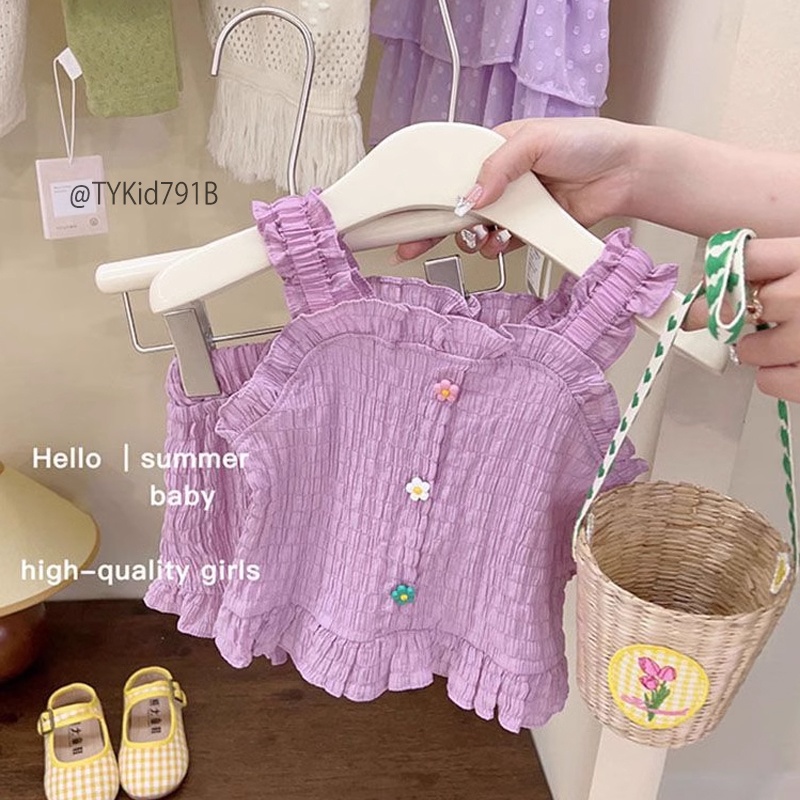 S791-Bộ 2 dây hè bé gái 2 màu vải đũi nhăn cao cấp cực mát Tiểu Yến KID