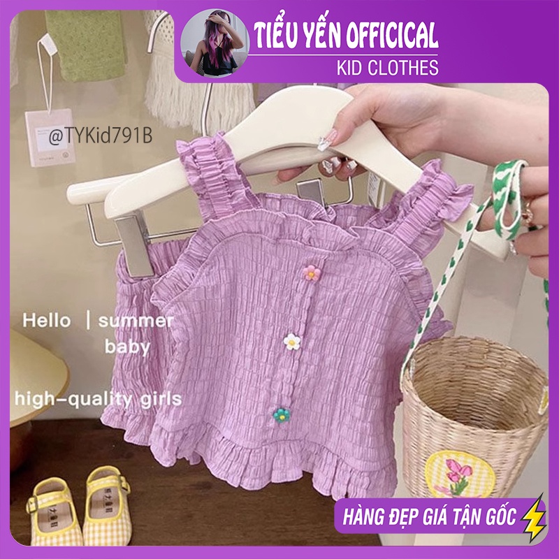 S791-Bộ 2 dây hè bé gái 2 màu vải đũi nhăn cao cấp cực mát Tiểu Yến KID