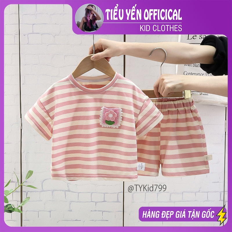 S799-Bộ quần áo hè bé gái kẻ hồng vải cotton mềm mát Tiểu Yến KID