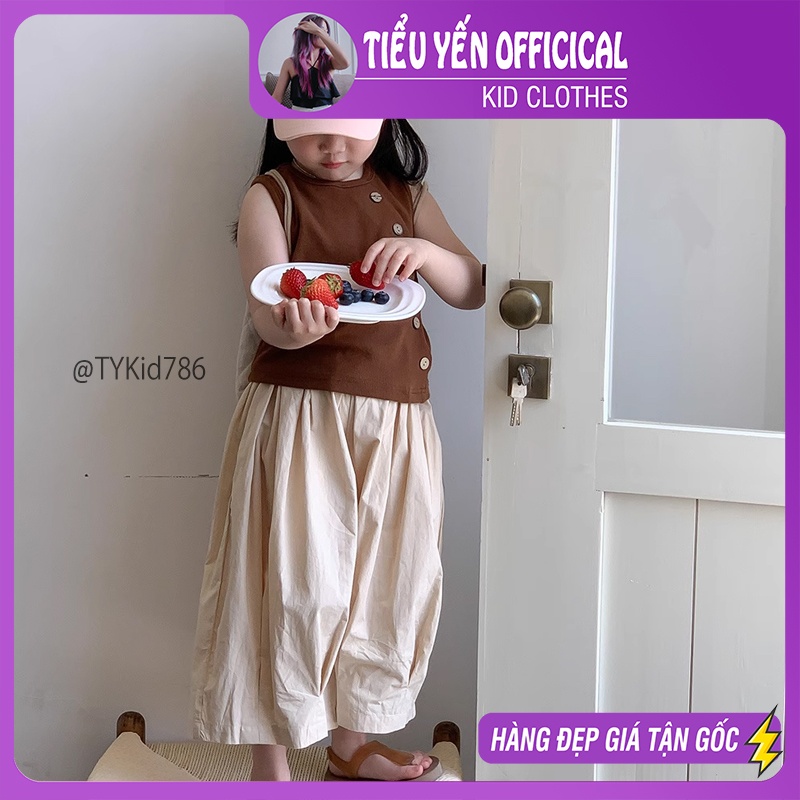 S786-Bộ quần áo hè bé gái tone màu nâu style vintage Hàn quốc Tiểu Yến KID