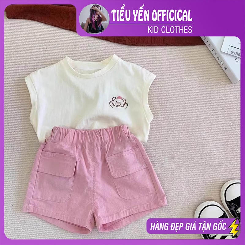 S803-Bộ quần áo hè bé gái họa tiết gấu kute Tiểu Yến KID