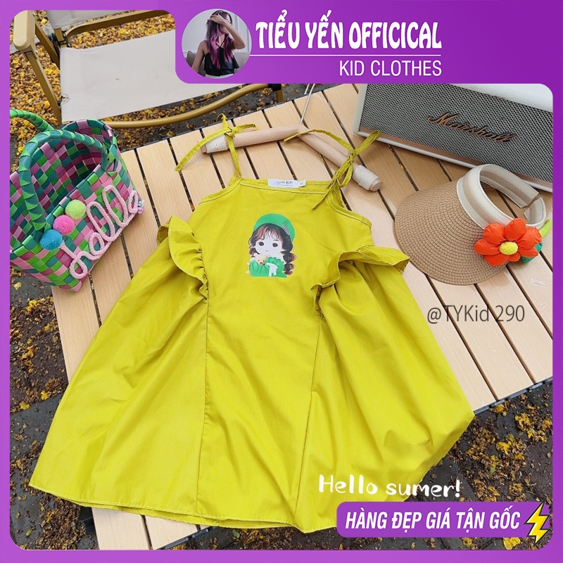 V290-Váy 2 dây hè bé gái họa tiết chibi chất thô mềm Tiểu Yến KID