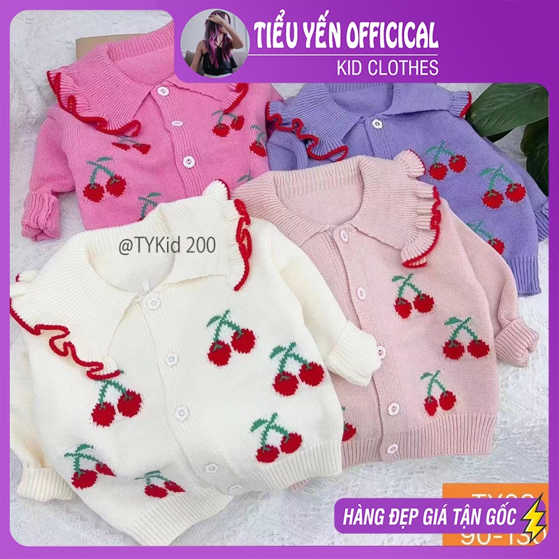 AK200- Áo khoác len bé gái họa tiết cherry 2 màu len dày dặn Tiểu Yến KID