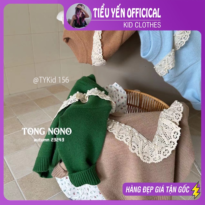 A156-Áo len bé gái màu nây phối ren style hàn quốc Tiểu Yến KID