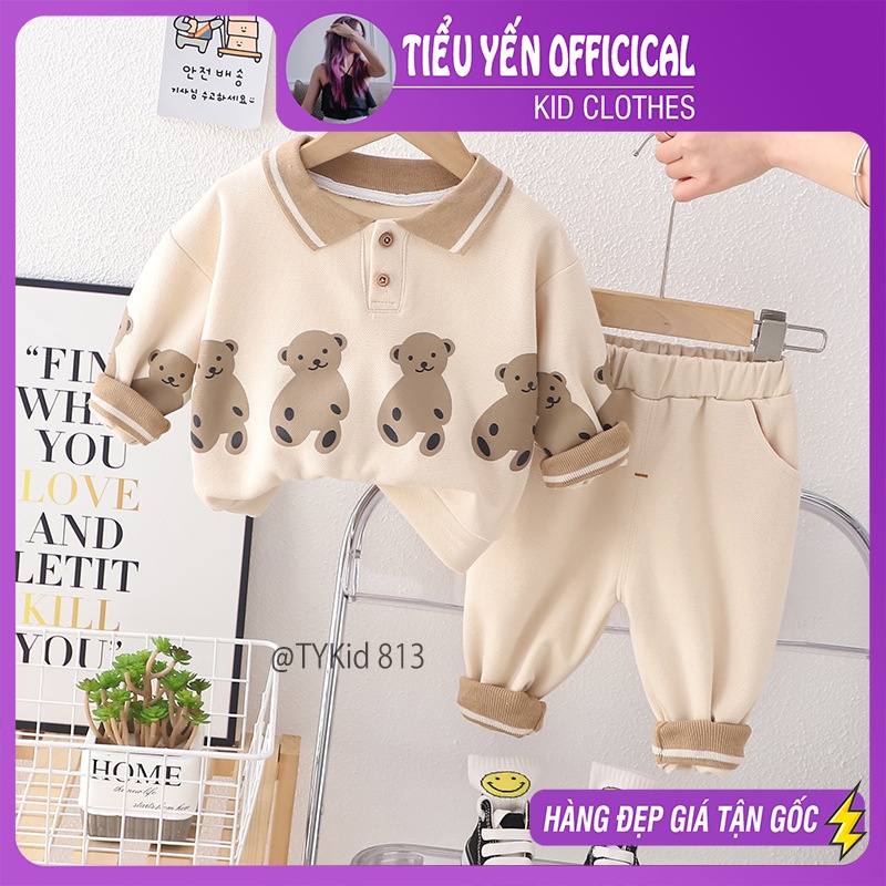 S813-Bộ quần áo thu đông bé trai họa tiết gấu style Hàn Tiểu Yến KID