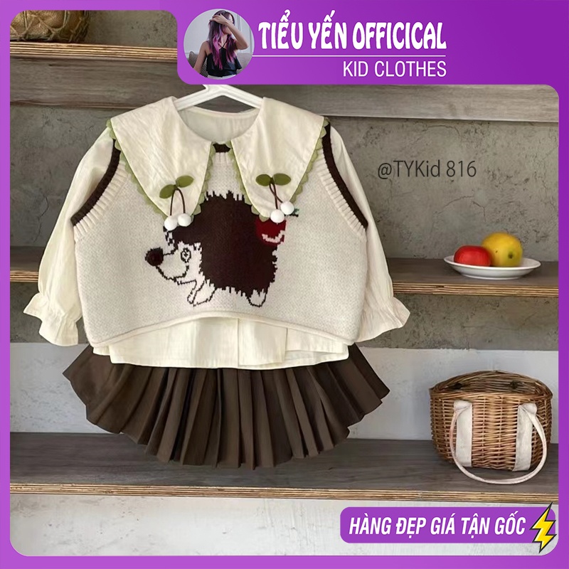 S816-Set 3 chi tiết thu đông bé gái họa tiết nhím dễ thương Tiểu Yến KID