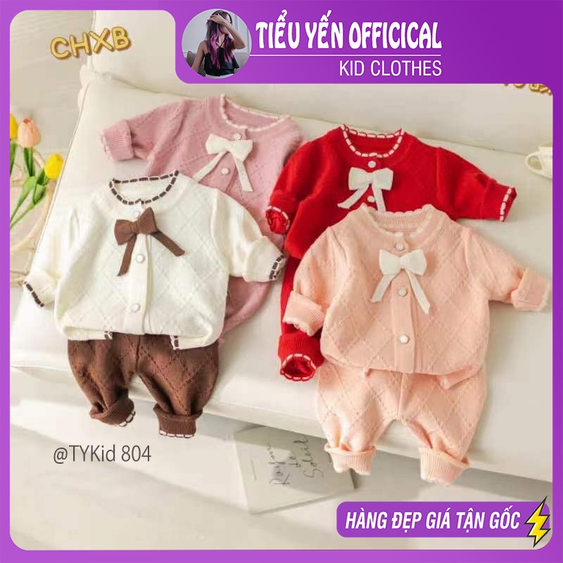 S804-Bộ quần áo len bé gái trắng nâu style Hàn Tiểu Yến KID