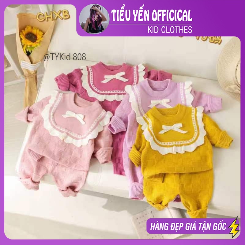 S808-Bộ quần áo len bé gái 2 màu hồng, vàng bèo ngực tiểu thư Tiểu Yến KID