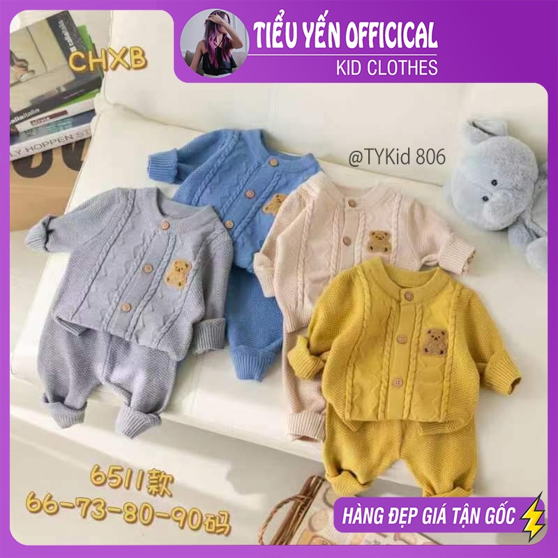 S806-Bộ quần áo len bé trai màu be họa tiết gấu Tiểu Yến KID