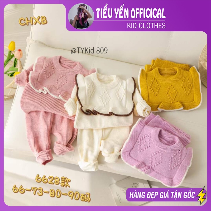 S809-Bộ quần áo len bé gái màu hồng phối bèo ngực Tiểu Yến KID