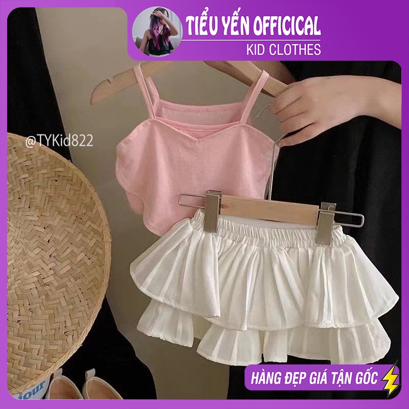 S822-Bộ 2 dây hè bé gái mix chân váy 2 tầng có quần bên trong Tiểu Yến KID