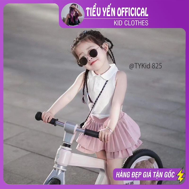 S825-Bộ quần áo hè bé gái áo polo phối chân váy xòe Tiểu Yến KID