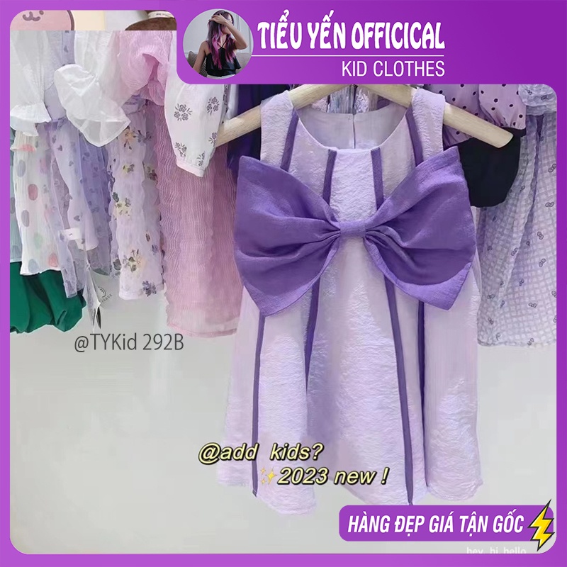 V292-Váy hè bé gái 2 màu phối nơ hot trend Tiểu Yến KID