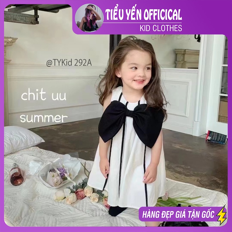 V292-Váy hè bé gái 2 màu phối nơ hot trend Tiểu Yến KID