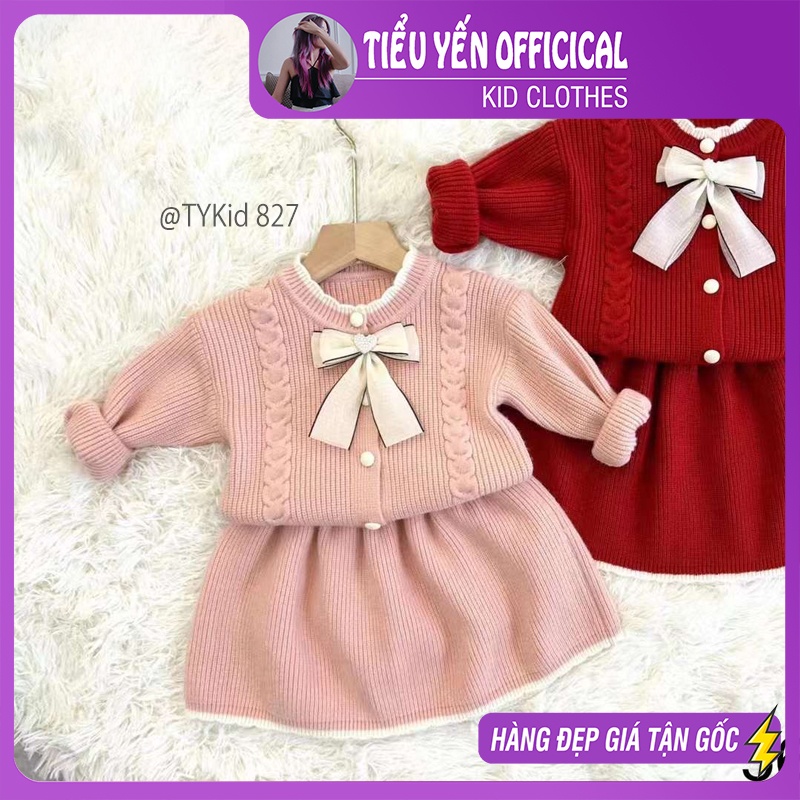 S827-Bộ len bé gái áo khoác mix chân váy siêu xinh Tiểu Yến KID