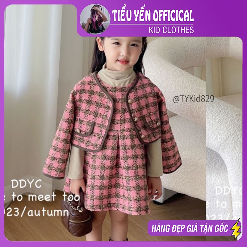 S829-Bộ váy áo khoác thu đông bé gái sang chảnh chất dạ Tiểu Yến KID