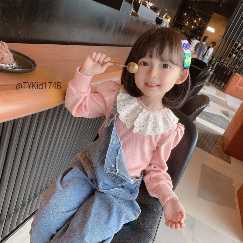 A174-Áo nỉ tăm thu đông bé gái cổ phối ren Tiểu Yến KID