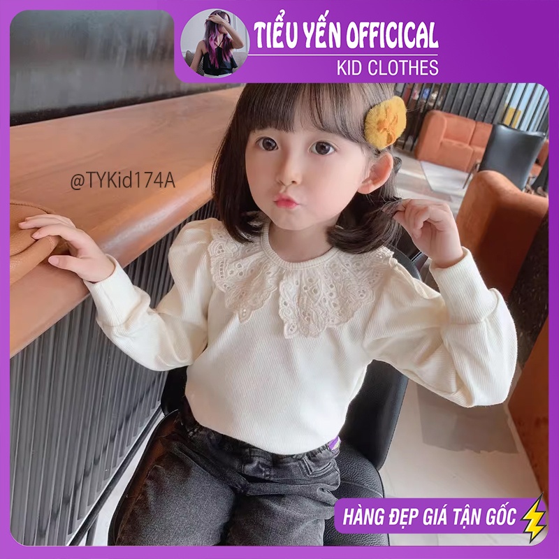 A174-Áo nỉ tăm thu đông bé gái cổ phối ren Tiểu Yến KID