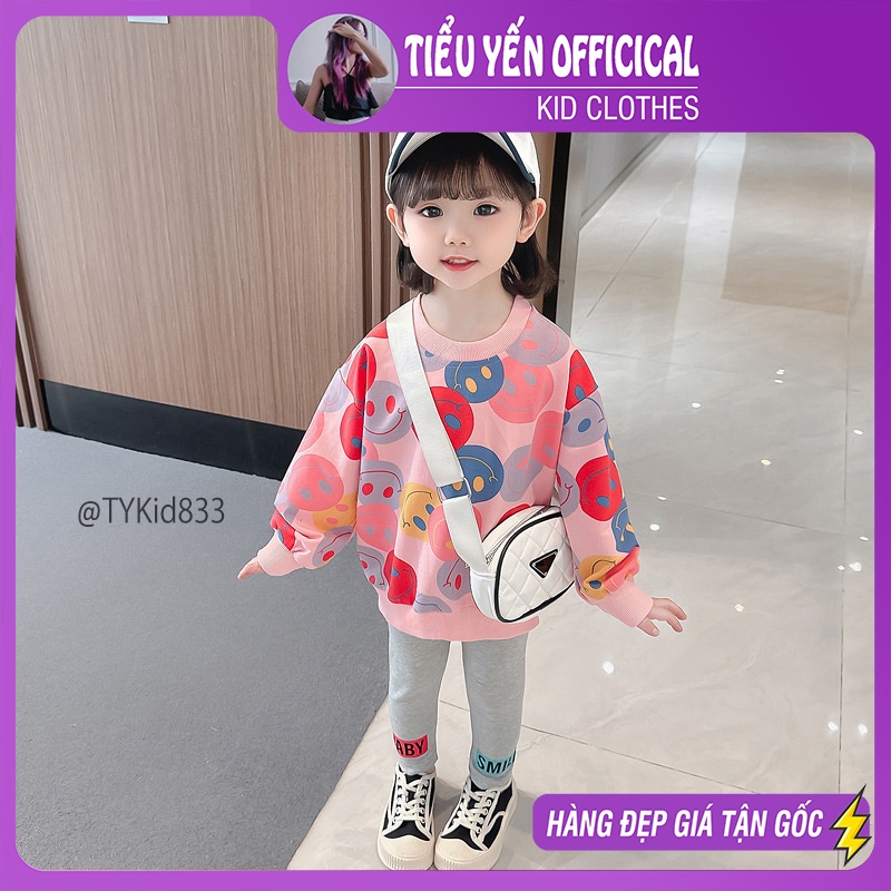 S833-Bộ nỉ thu đông bé gái họa tiết smile Tiểu Yến KID