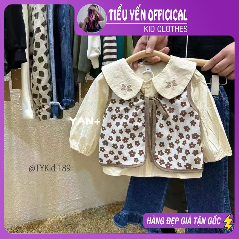 A189-Áo sơ mi bé gái mix áo gile hoa, áo bé gái style hàn quốc Tiểu Yến KID