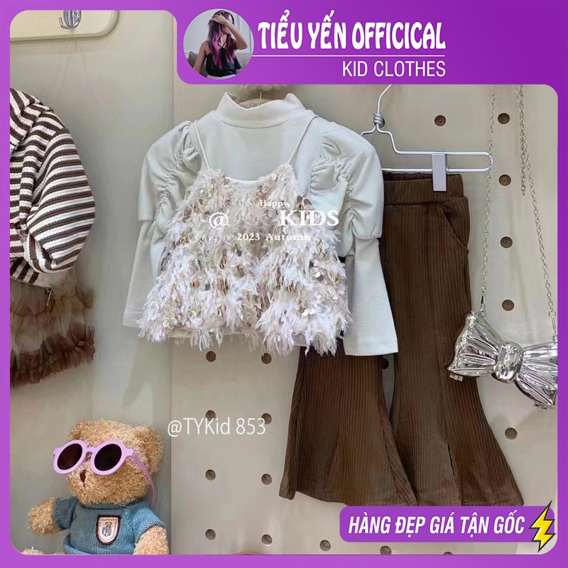 S853-Quần áo thu đông bé gái style hàn quốc, 3 chi tiết : áo lông, áo nỉ, quần loe Tiểu Yến KID