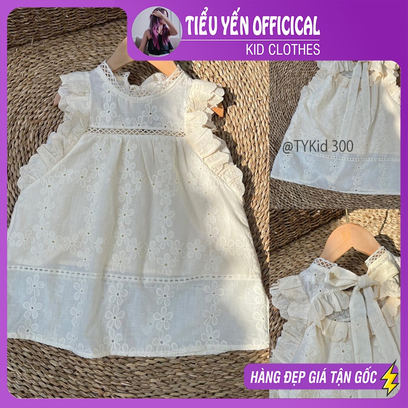 V300-Váy bé gái, váy tiểu thư chất thô mềm thêu hoa Tiểu Yến KID